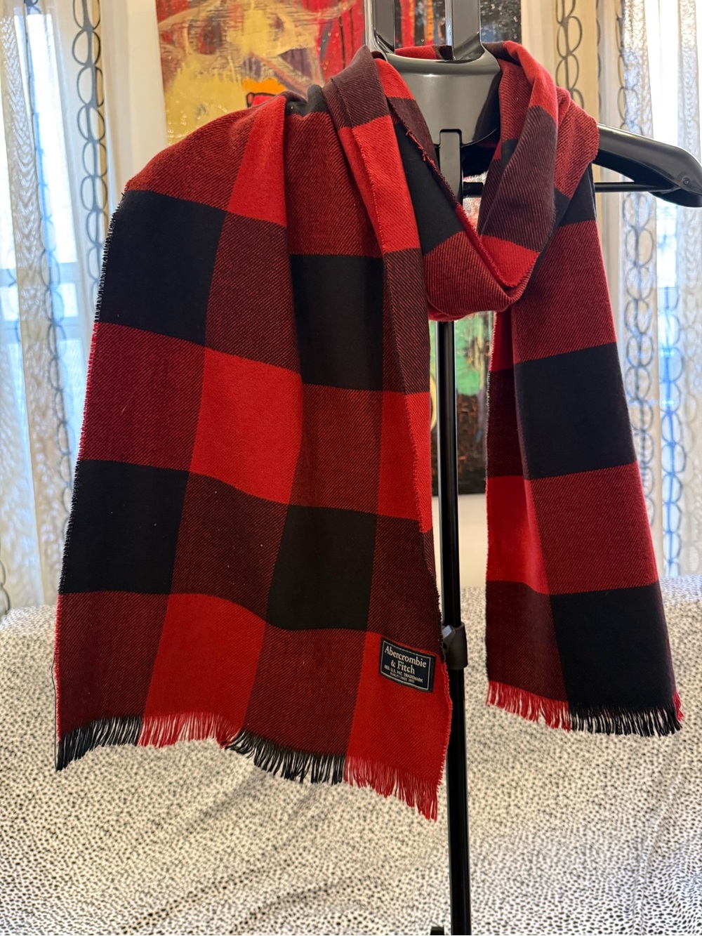 Abercrombie & Fitch Red and Black Plaid Scarf - Picture 4 of 5